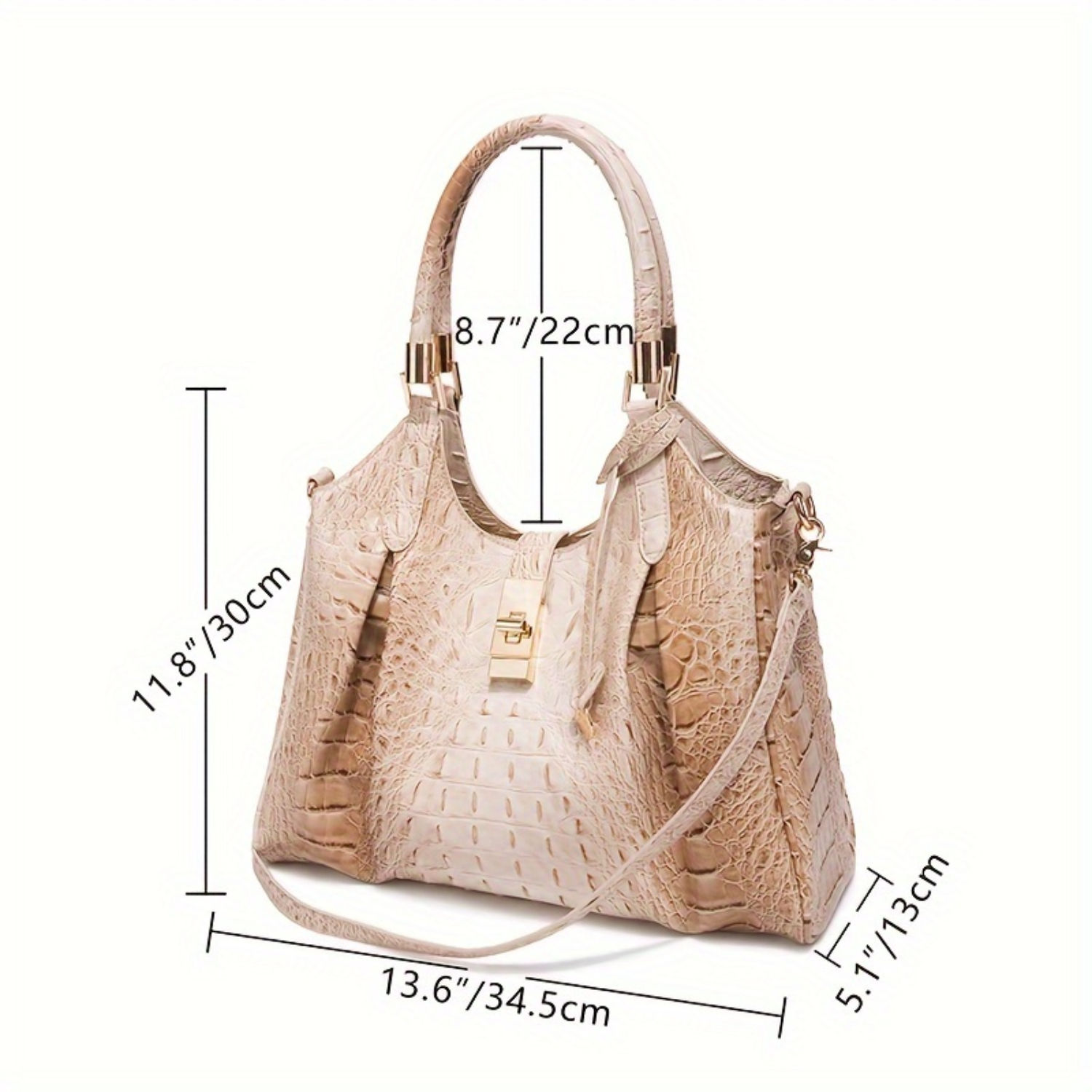 Large Capacity Crocodile Pattern Tote Bag - Elegant Vintage Handbag