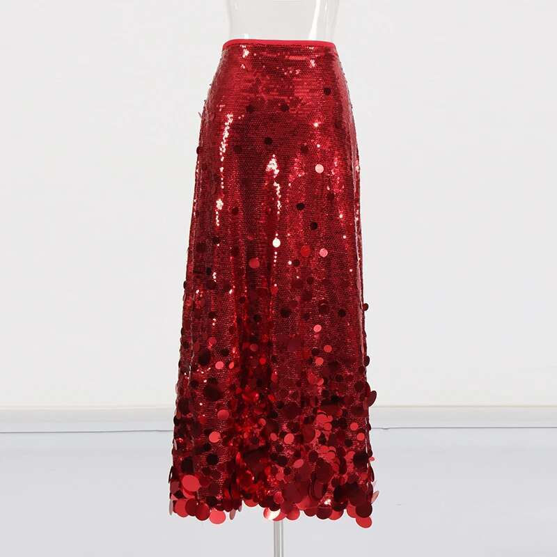 TWOTWINSTYLE Solid Patchwork Sequins Chic Skirts For Women High Waist Soliced Zi