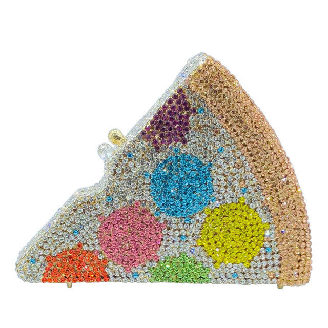 Boutique De FGG Novelty Designs Pizza Crystal Clutch Purse Women Metal Minaudier