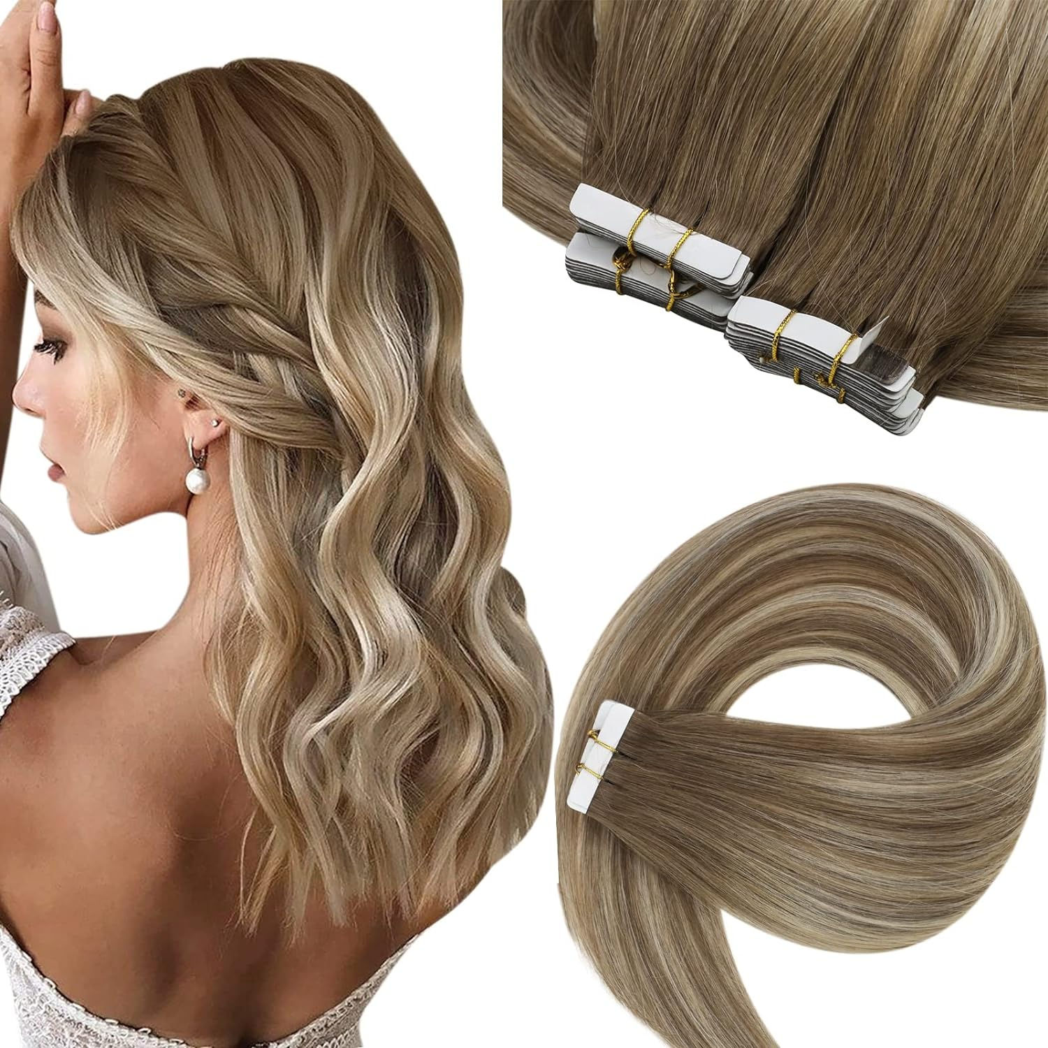 Tape in Balayage Color 100% Real Human Hair Straight Seamless Extensions