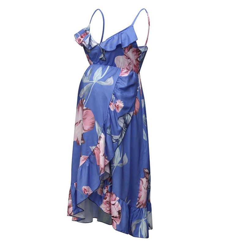 Maternity Dress Ruffled Pregnancy Clothes Print Maternity Clothes Elegant Loose