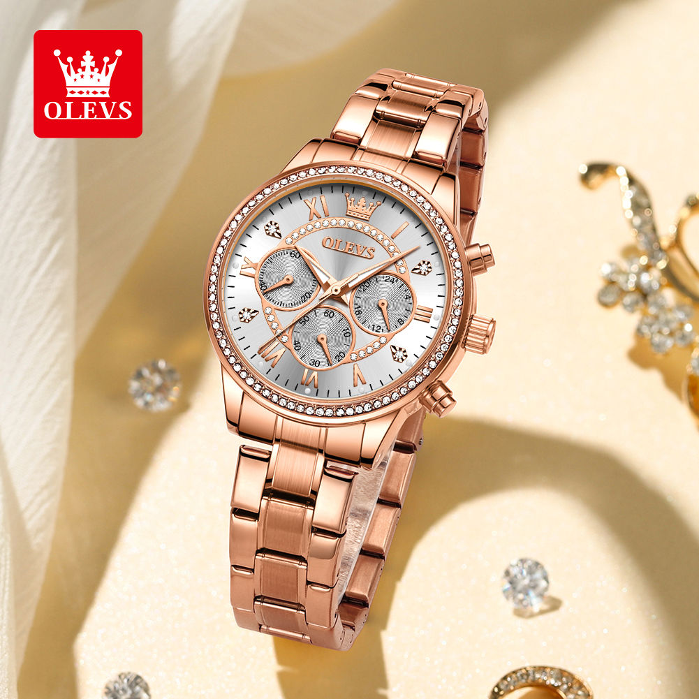 OLEVS Women's Watches Top Brand Luxury Original Quartz Watch for Ladies Chronogr