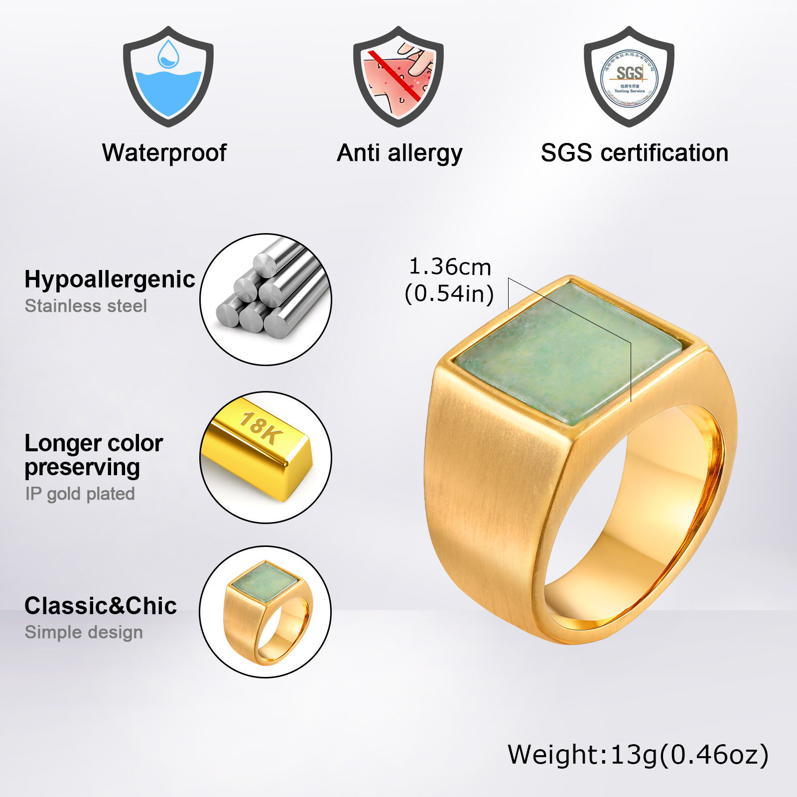 Natural Stone Ring Gold or Silver
