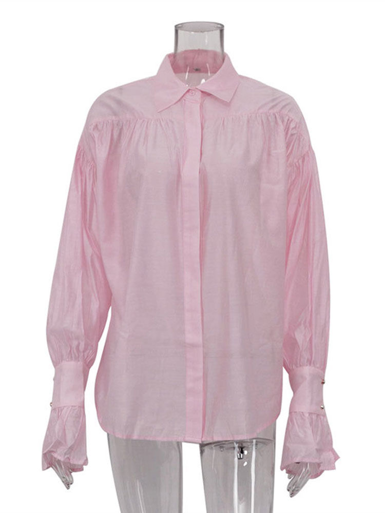Tossy Casual Loose See-Through Shirts Women's Autumn Lapel Long Sleeve Patchwork