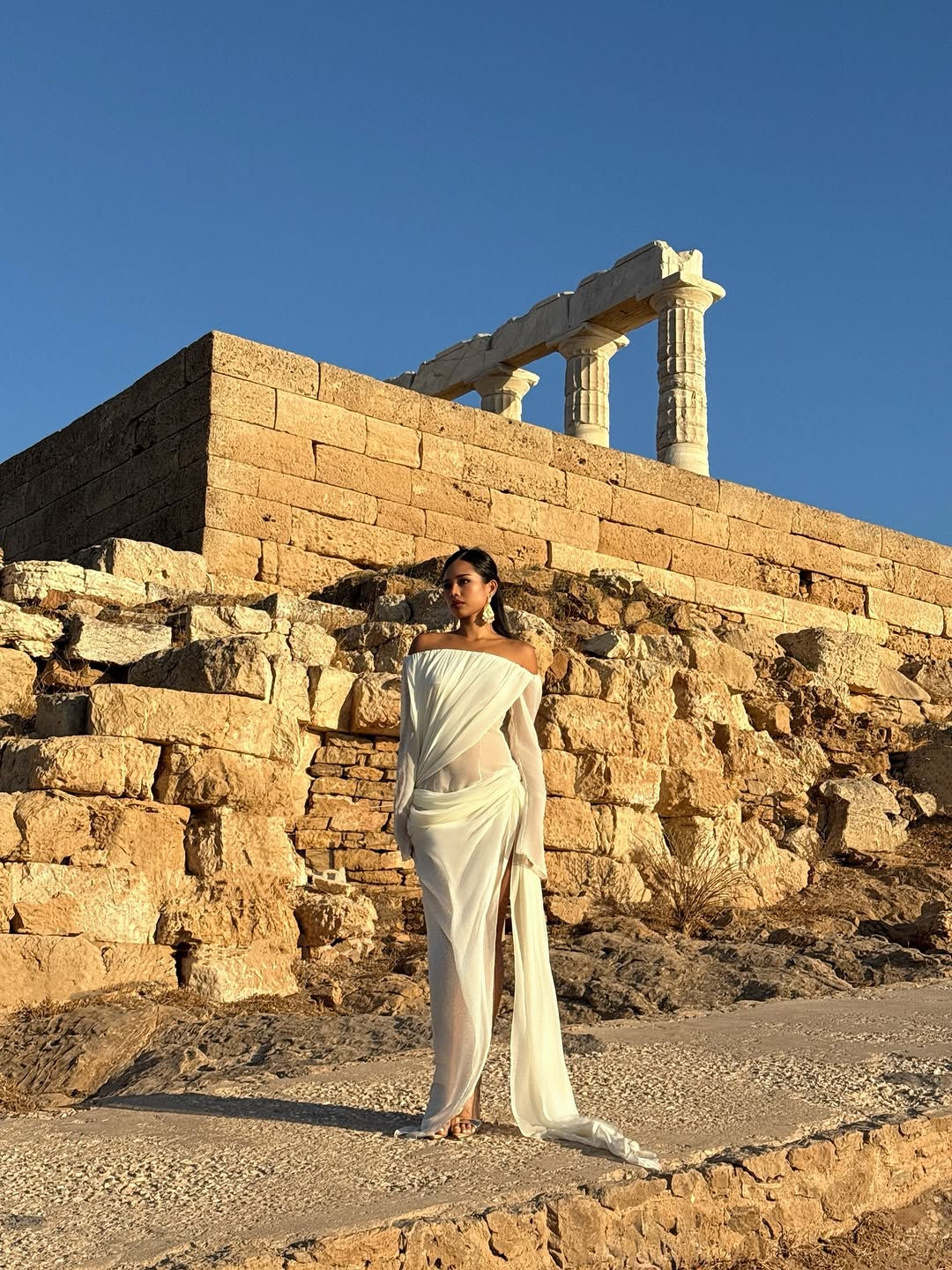 Transparent Off The Shoulder Draped Dress