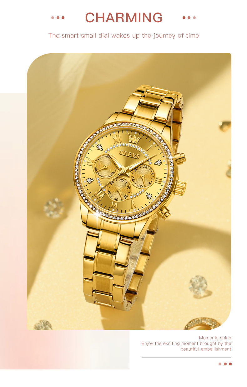 OLEVS Women's Watches Top Brand Luxury Original Quartz Watch for Ladies Chronogr