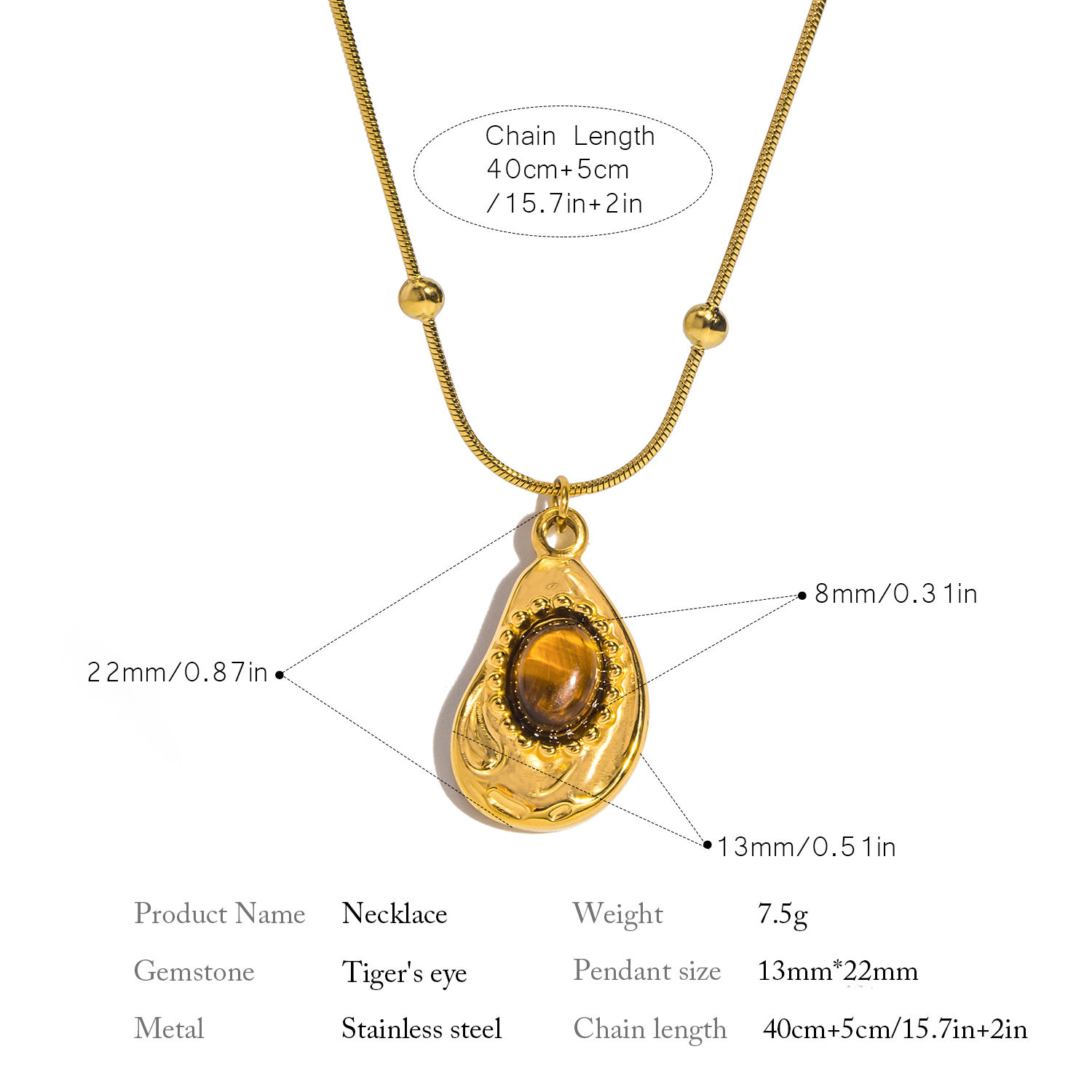 Tiger's-eye Stone Pendant Necklace