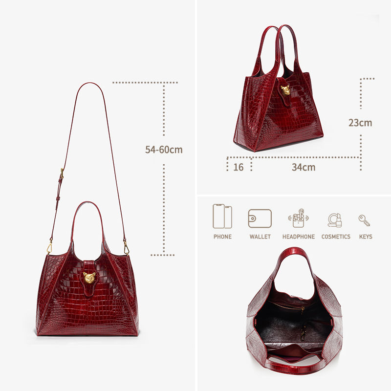 New 2025 Light Luxury Crocodile Pattern Genuine Leather Women's Messenger Bag Co