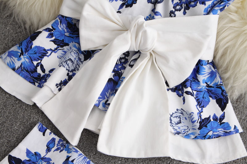 Ruffled Sweet Bow Sashes Slim Top + Back Slit Pencil Skirt 2pcs Set