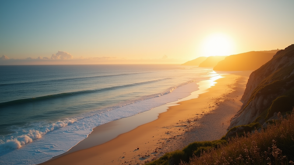 Vista panorâmica da praia da Ericeira ao pôr do sol
