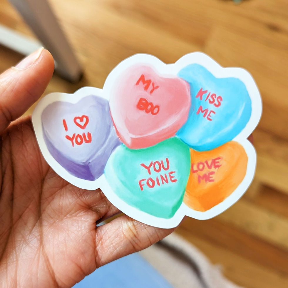Holding glossy vinyl heart candy stickers