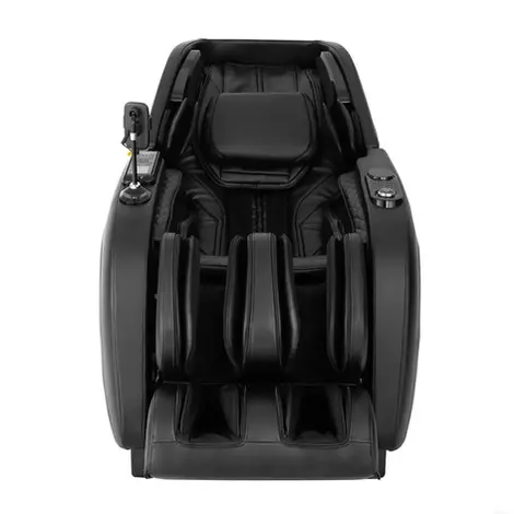 Feellax Massagesessel in Schwarz mit Zero-Gravity-Liegeposition im Wohnraum.