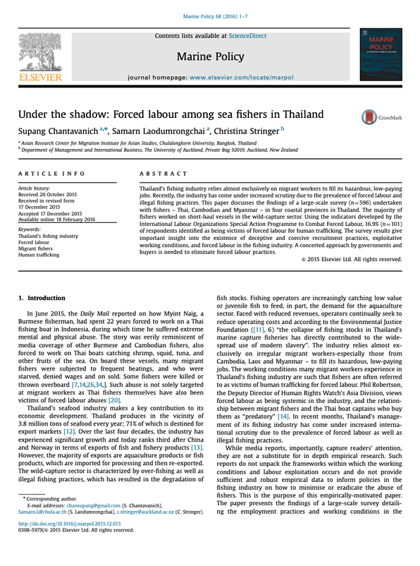 Under the shadow : forced labour among sea fishers in Thailand