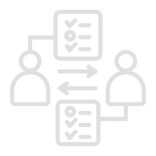 Two figures exchanging information, connected to documents, Anotag.ai