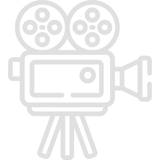 White outline of a vintage movie camera on tripod, ready to film.