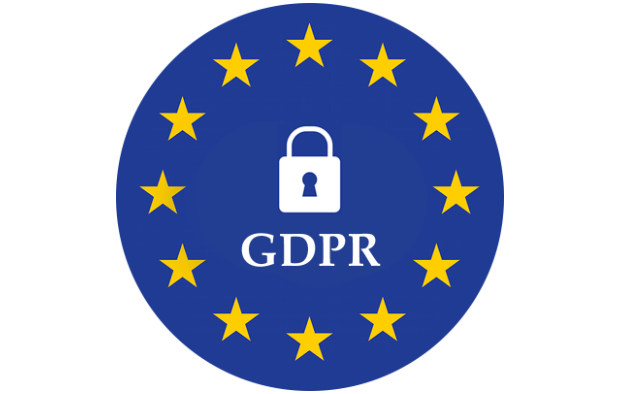 GDPR security logo with lock icon and European Union stars for compliance.