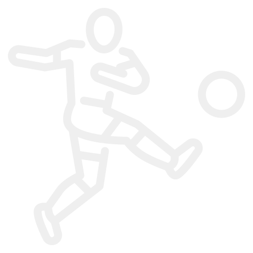 White sketch of a soccer player kicking a ball on black background.