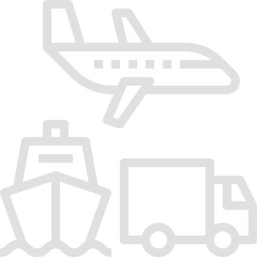 Airplane, ship and truck icons representing global shipping and logistics services.