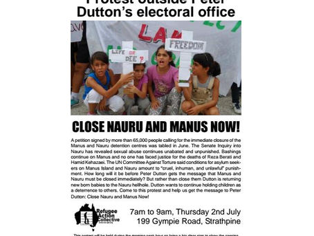 Protest outside Peter Dutton's electrol office