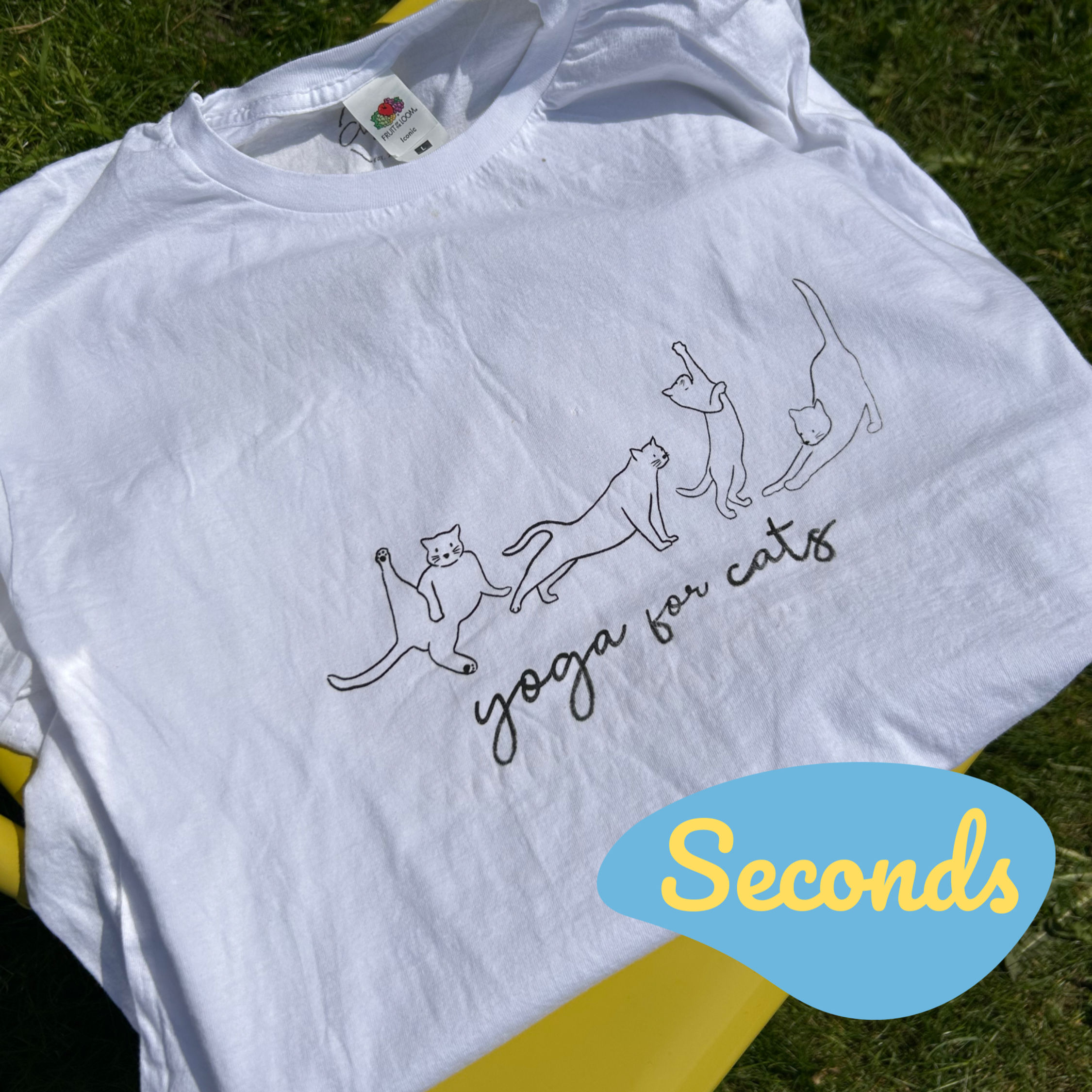 Seconds - Black and white yoga for cats t-shirt