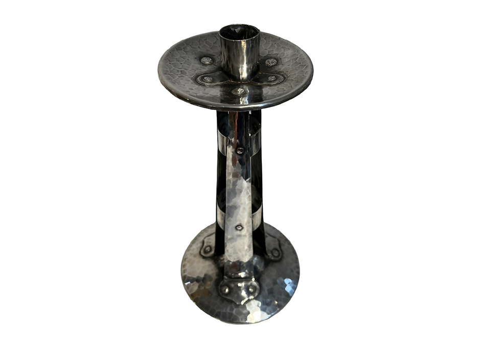 Thumbnail: Arts and Crafts candlesticks - silver plated on copper