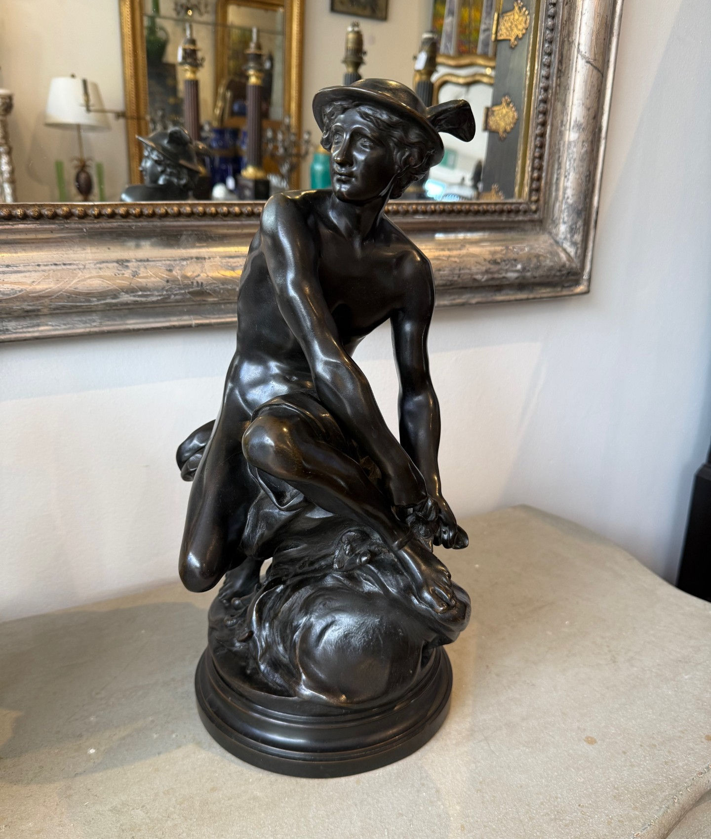 19th century bronze of seated Mercury