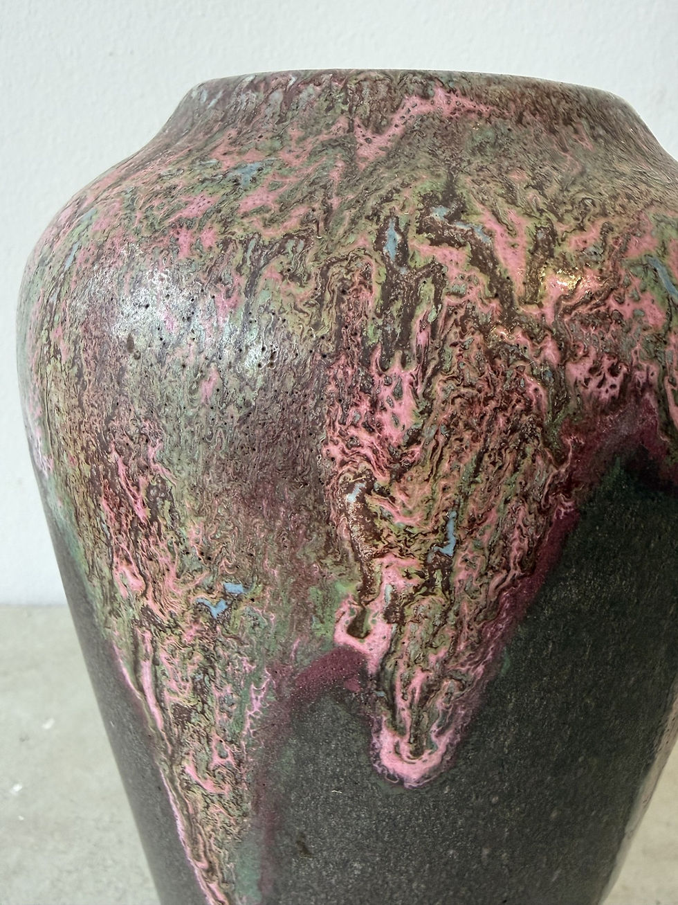 Thumbnail: Pair of art pottery drip glaze vases
