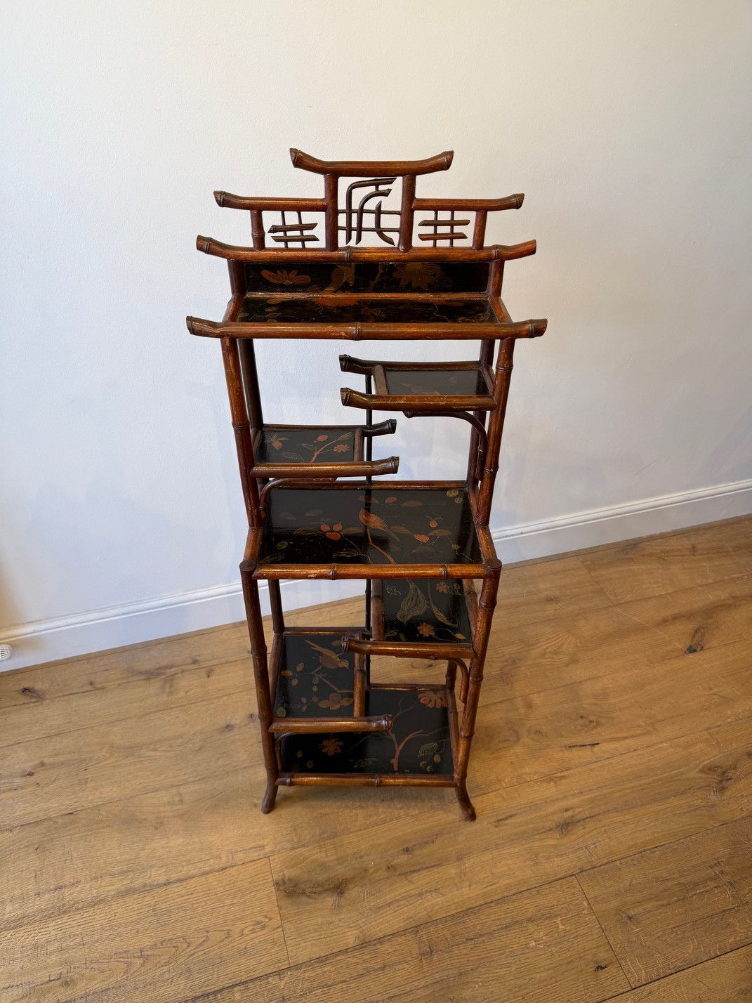 Bamboo and lacquer display shelves