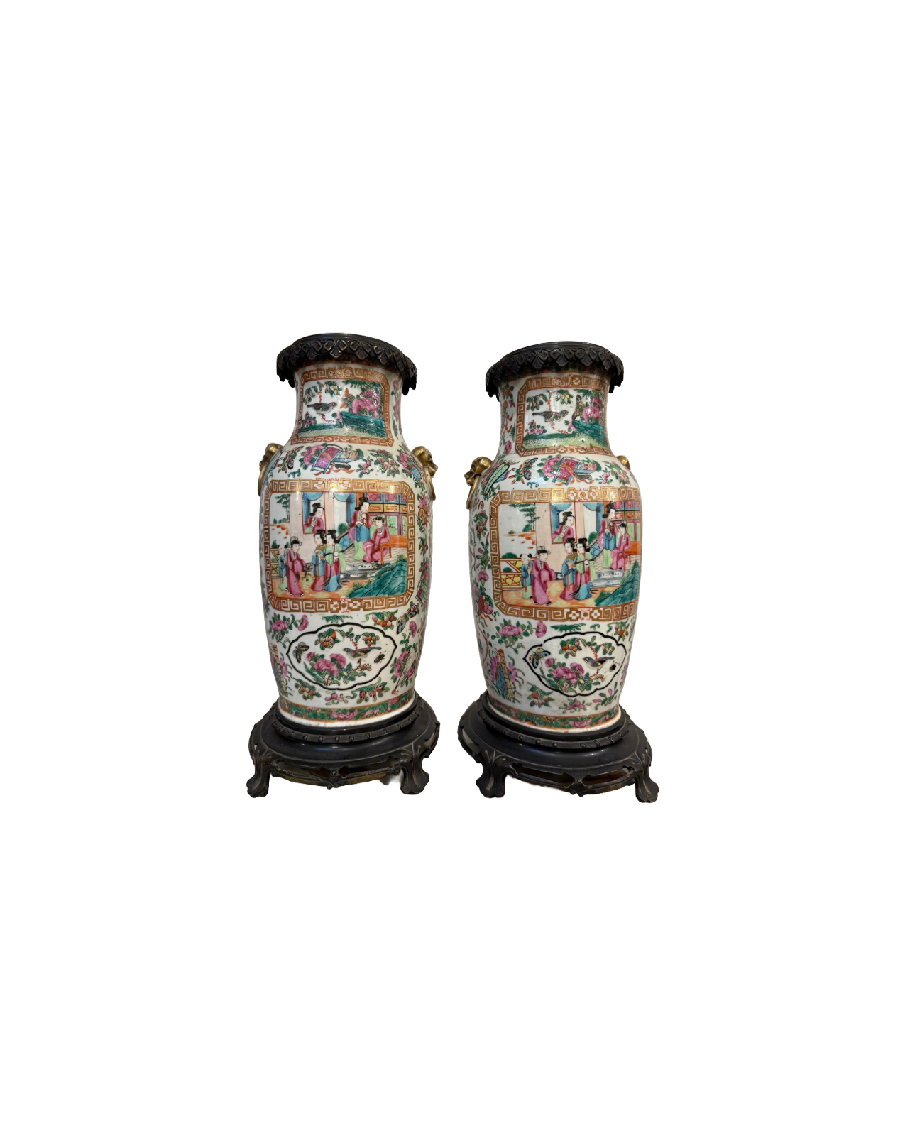 Large pair of Cantonese famille rose vases lamp bases