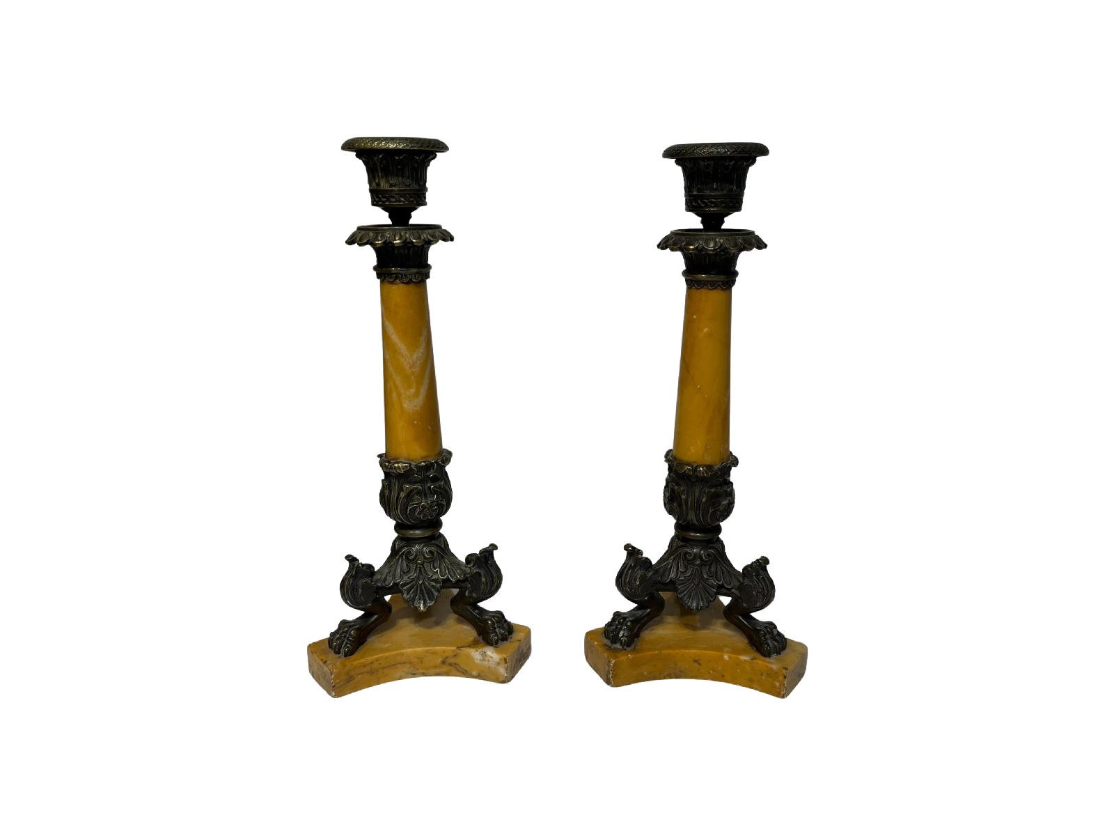 Sienna marble and bronze candlesticks