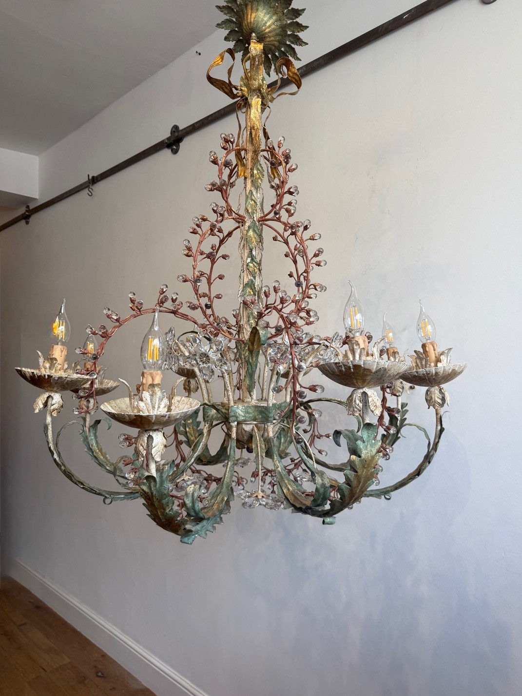Large French Tole Flower chandelier