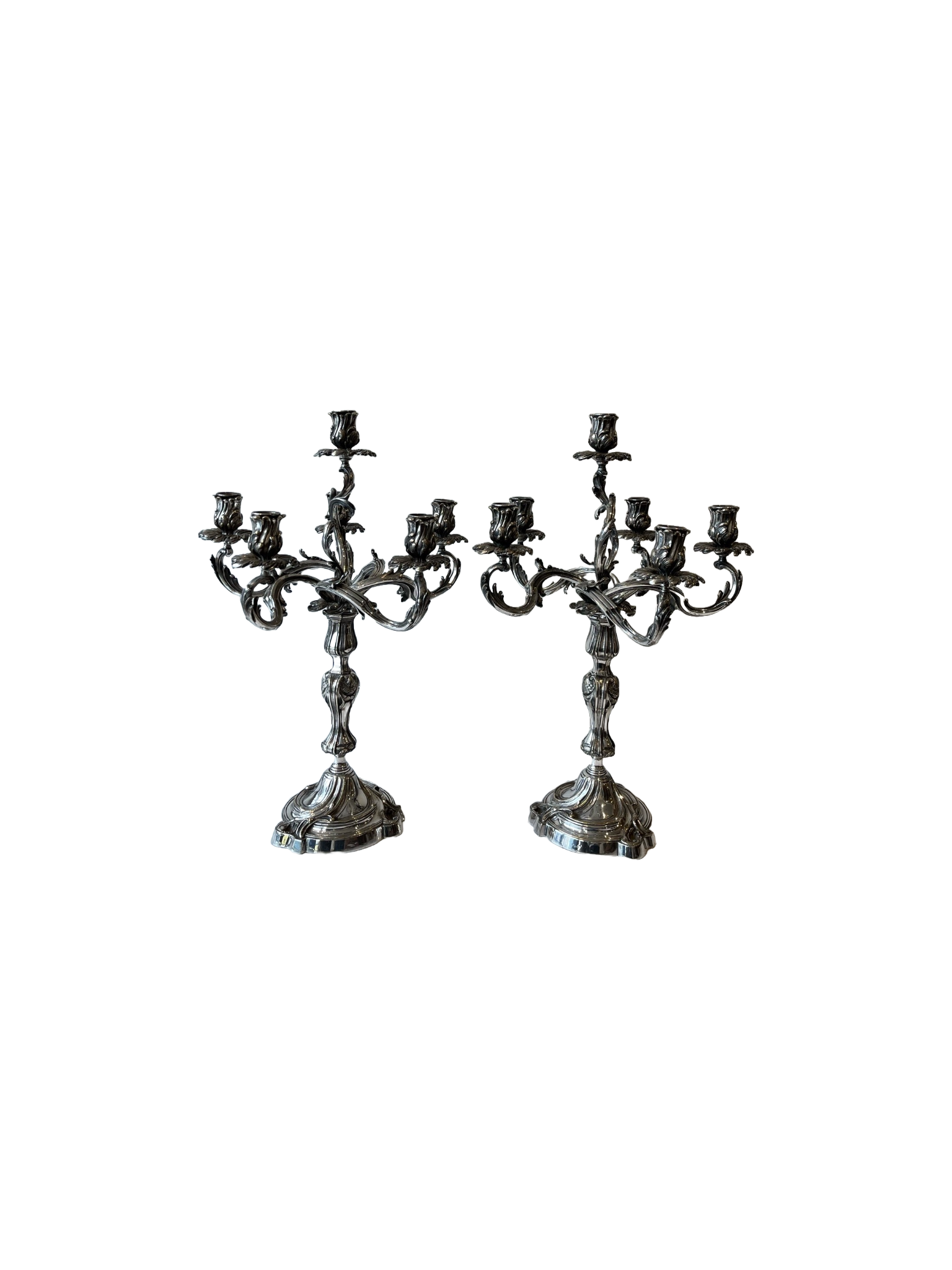 Pair of French silver plated bronze candelabra