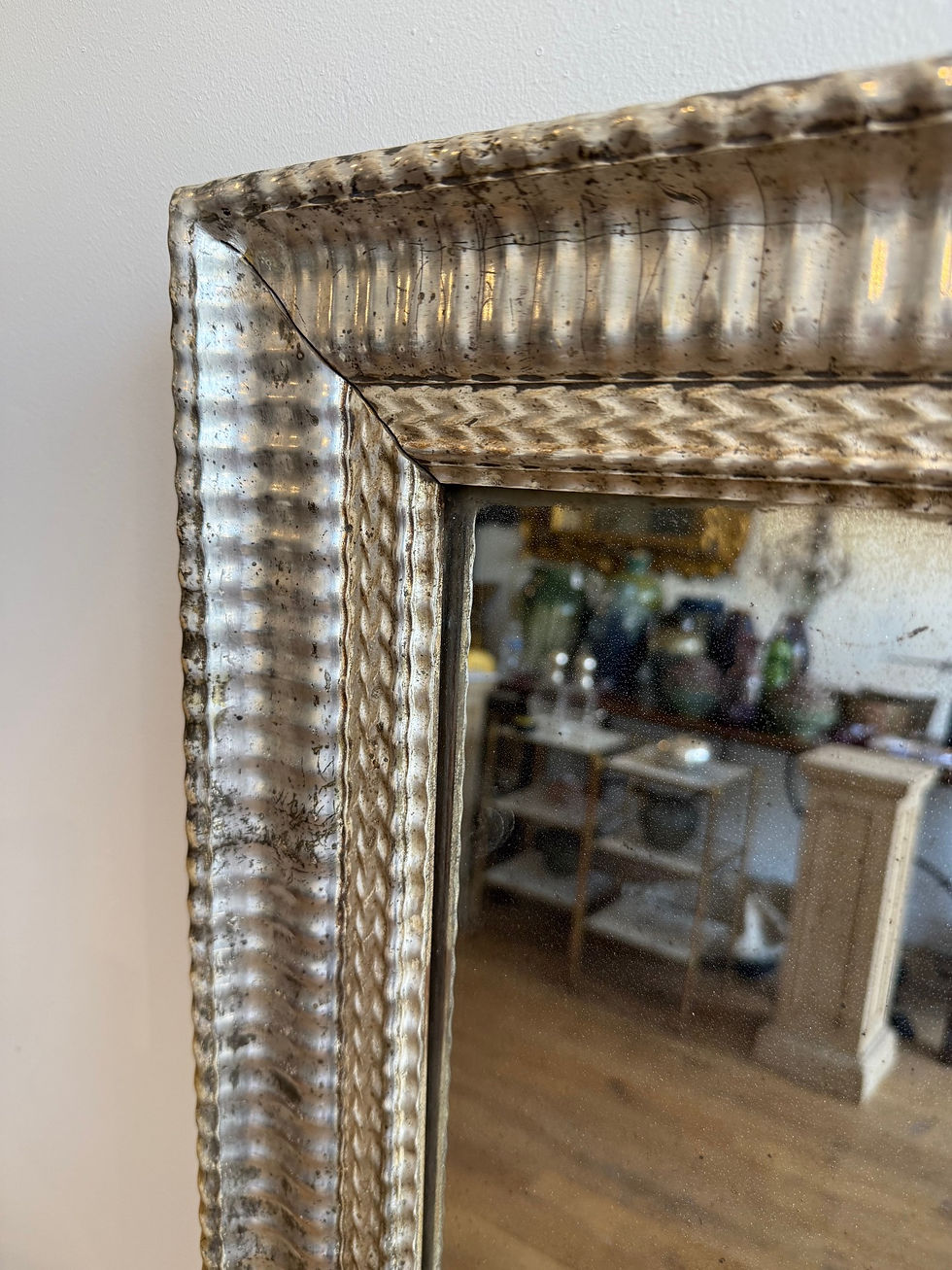Thumbnail: French Antique silver gilt ripple frame mirror