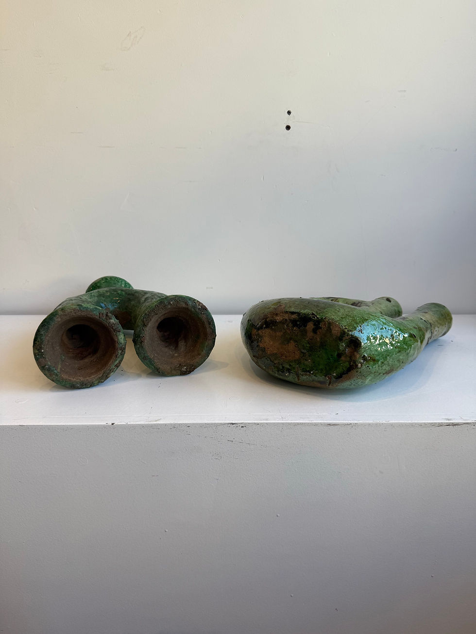 Thumbnail: Brutalist abstract green glaze vases