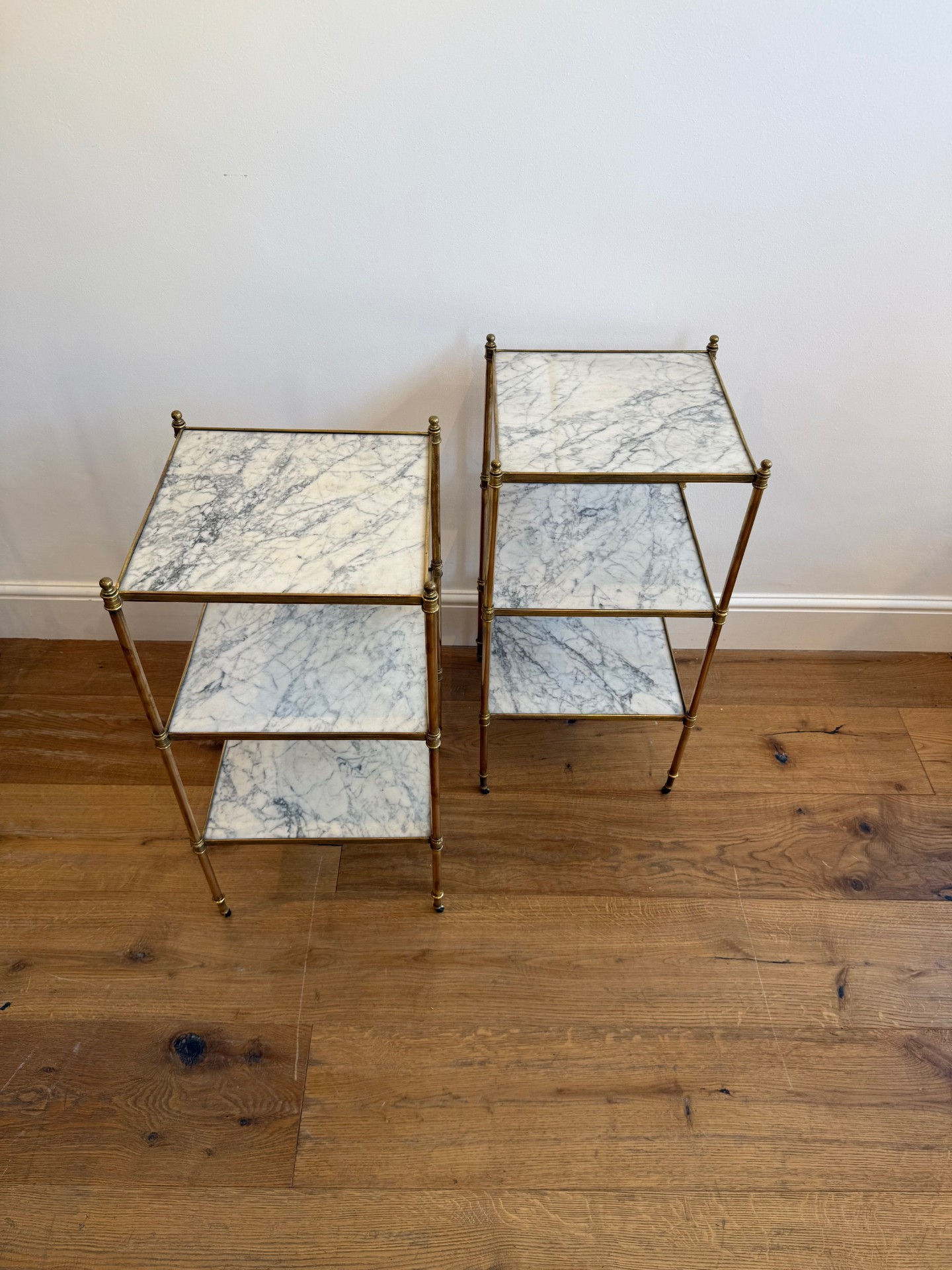 Pair of French brass and marble etageres