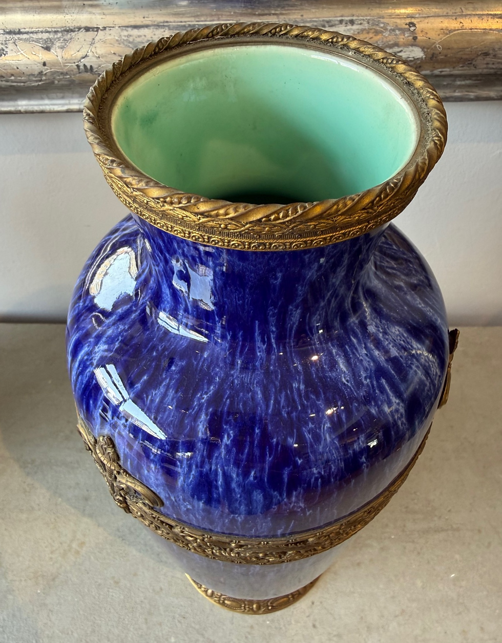 Thumbnail: Pair of mottled blue glazed vases
