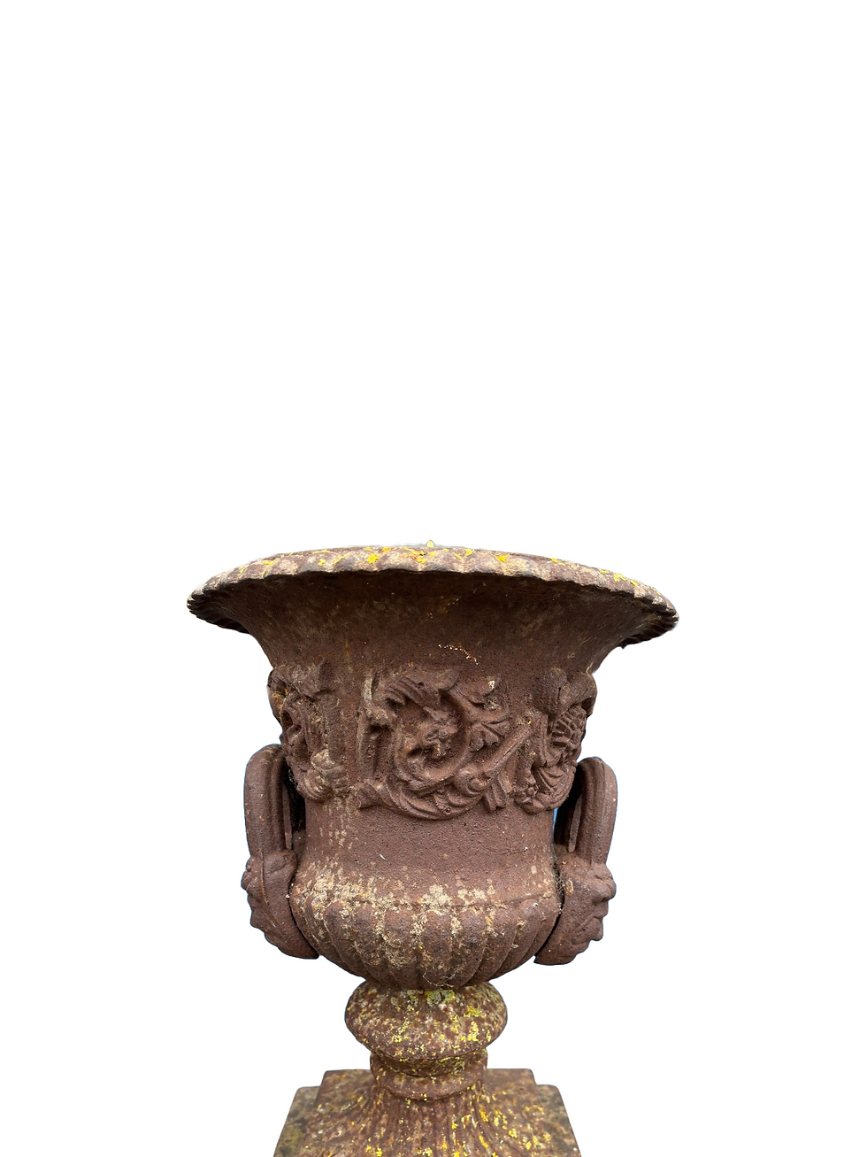 Thumbnail: Pair of cast iron campagna urns on bases