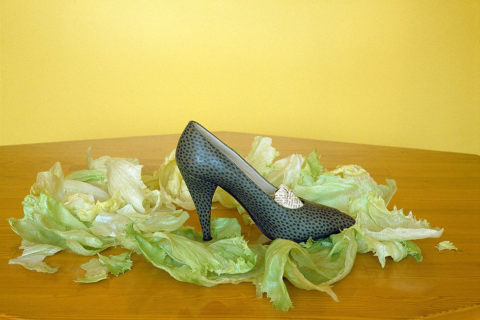 Lettuce leaves,Elegant shoe,Glamorou shoe,TEA FOR TWO,Tabletop photography