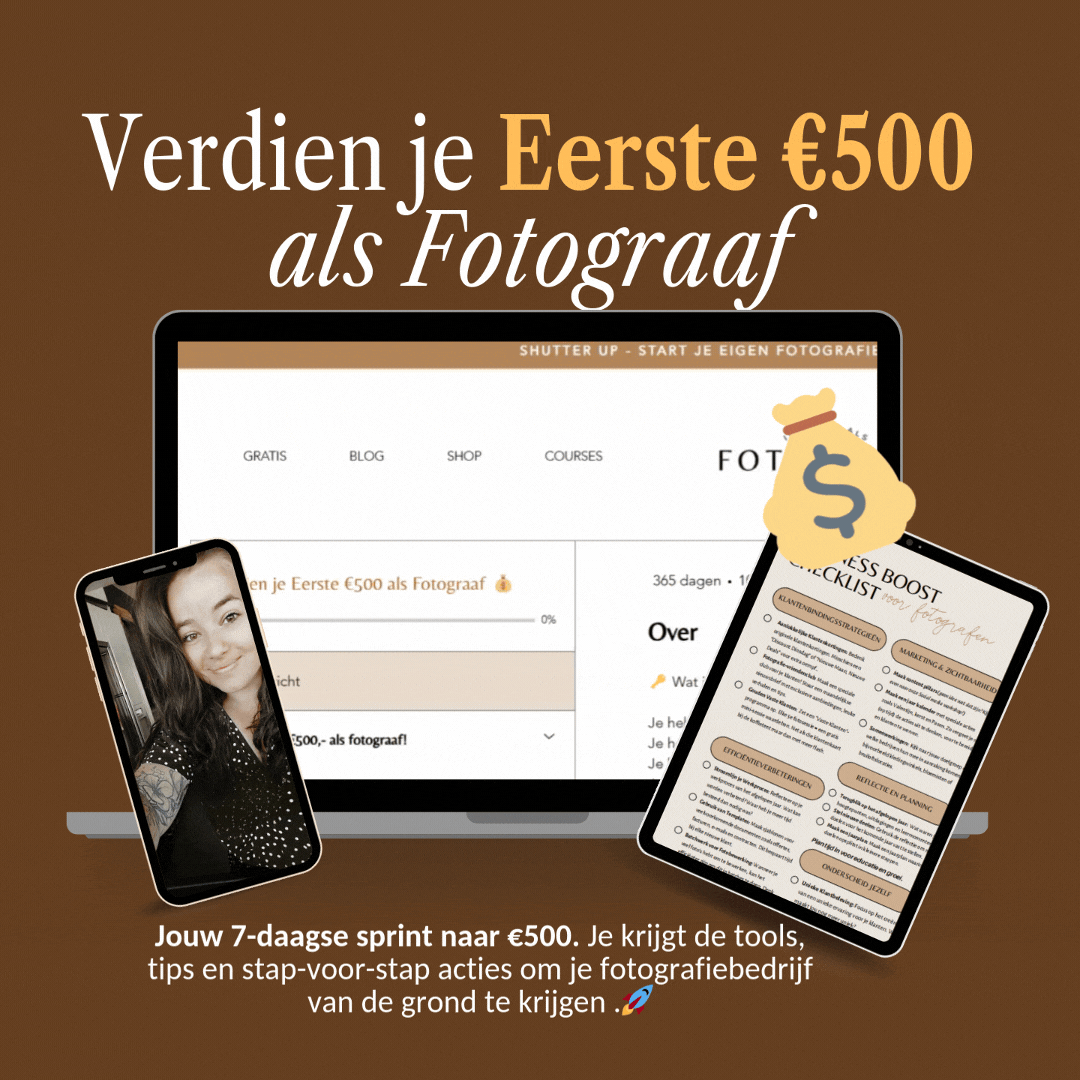 Eerste €500 als fotograaf,
Fotografie workshop voor beginners,
7-daagse sprint fotografie,
Klanten vinden als fotograaf,
Social media strategie voor fotografen,
Prijs bepalen als fotograaf,
No-shows voorkomen als fotograaf,
Professionele fotografie tips voor beginners,
Fotografen verkoopstrategieën,
Shoot inplannen als fotograaf,
Klantbehoud fotografie,
Eerste klant boeken als fotograaf,
Fotografie marketing tips,
Van hobby naar geld verdienen als fotograaf,
Hoe klanten aantrekken als fotograaf,
Fotografie succes behalen,
Verdien je eerste €500 als fotograaf,
Marketingplan voor fotografen,
Professionele fotografie verkopen,
Volgende stap als fotograaf.