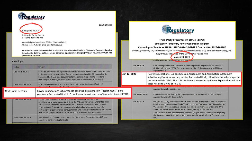 En estas dos cartas se nota el cambio del lenguaje de 3PPO para referirse a la sustitución de Enchanted Rock por Flotek.