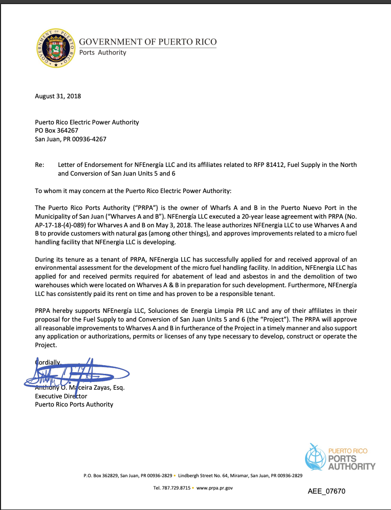 Carta endoso proyecto director de Puertos, Maceira Zayas