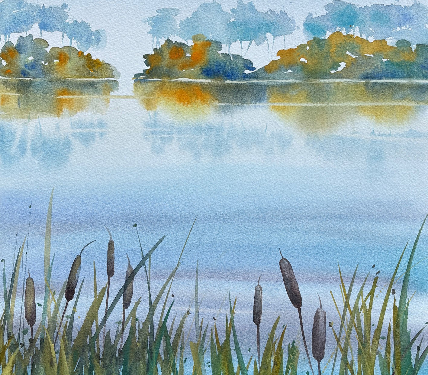 Misty Morning Reflections in Watercolour