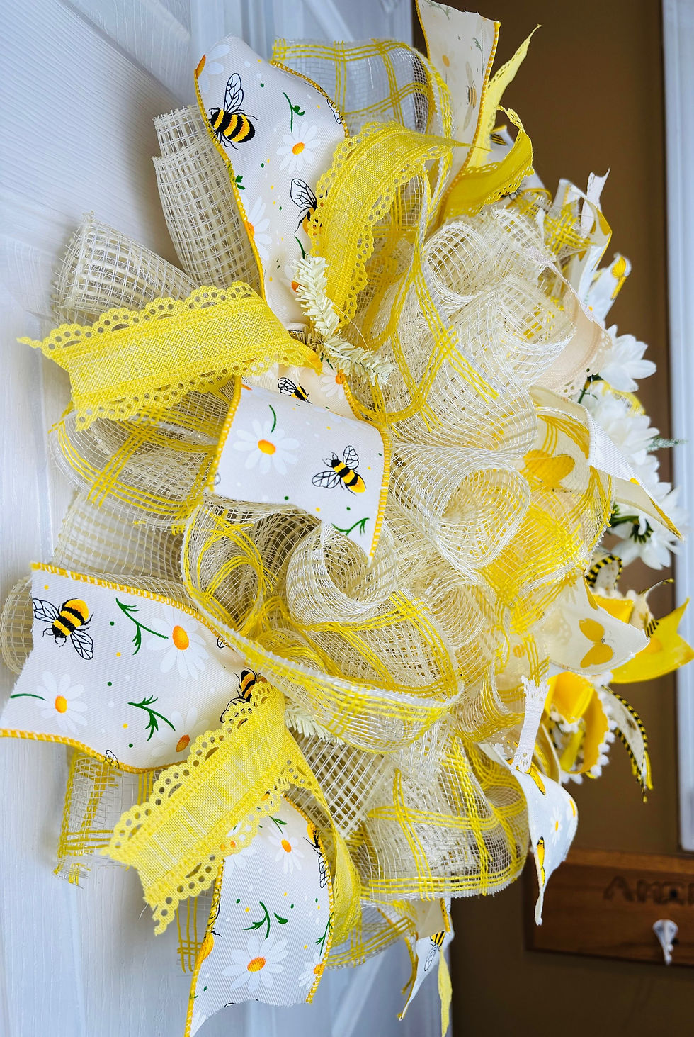 Thumbnail: Bees and butterflies daisy watering can garden wreath 