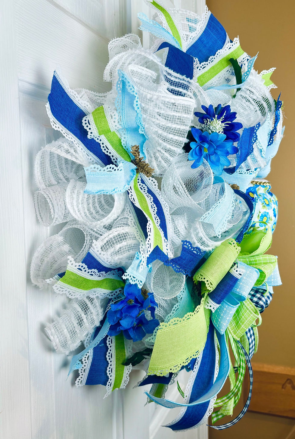 Thumbnail: Blue lace floral teapot wreath 