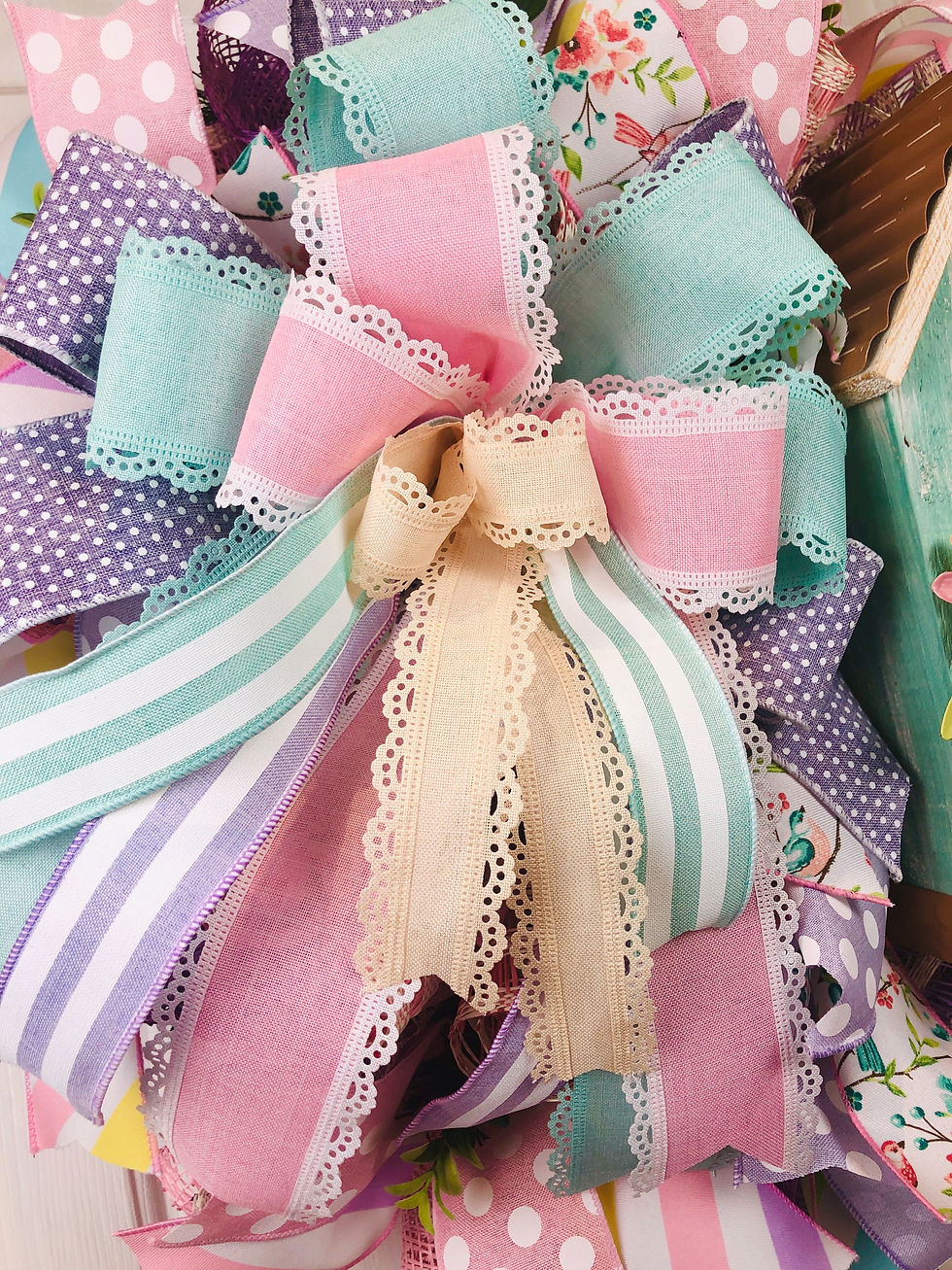 Thumbnail: Bright and whimsical Spring wreath,  birdhouse and pastels wreath