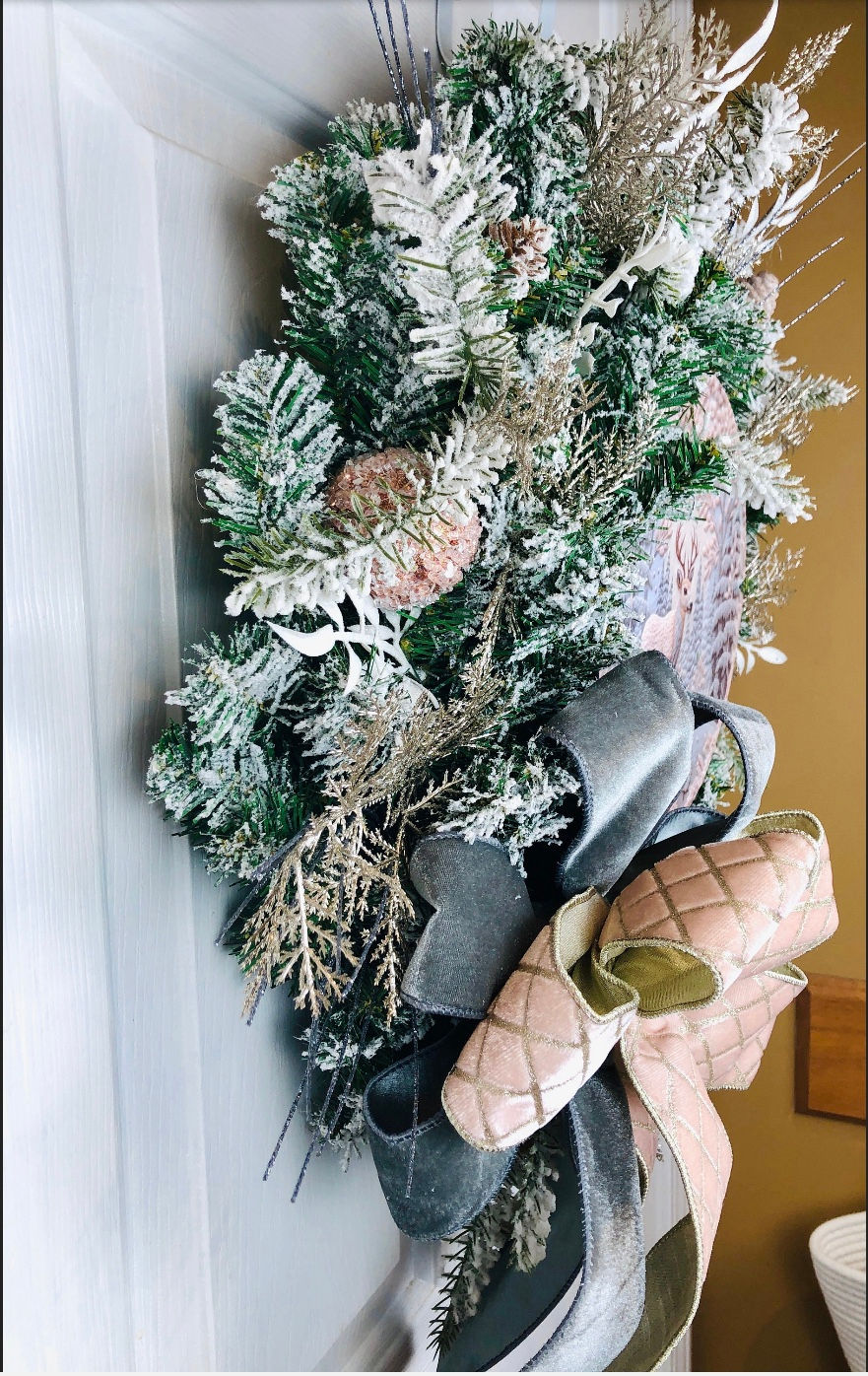 Thumbnail: winter reindeer snowy forest and iced greenery wreath for Christmas holidays and