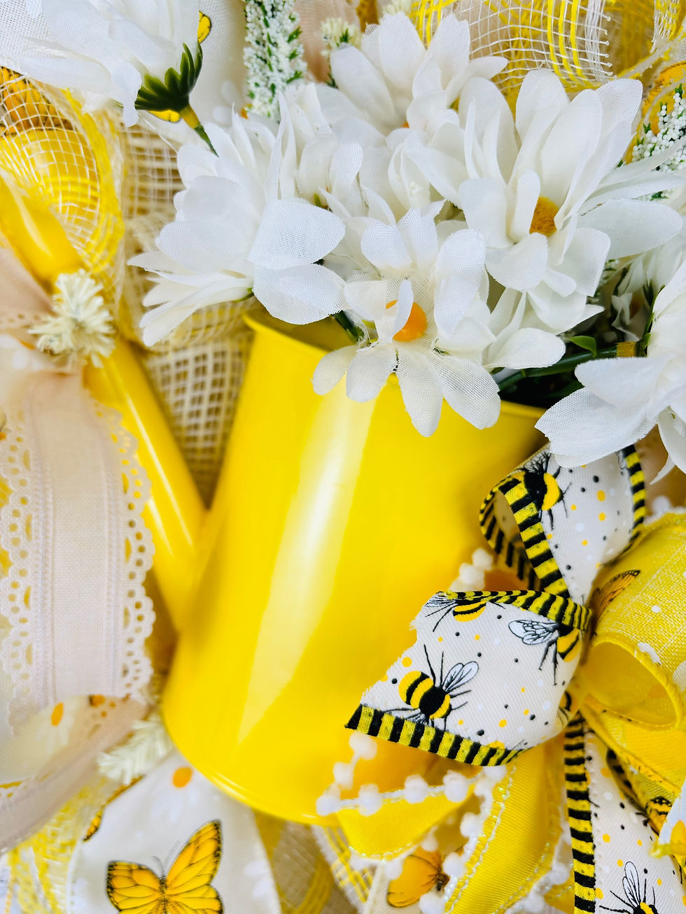 Thumbnail: Bees and butterflies daisy watering can garden wreath 