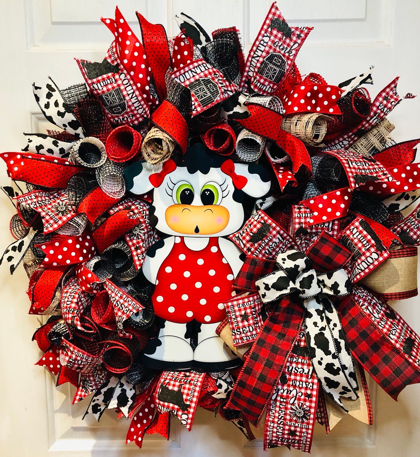26” adorable rustic dairy cow farm wreath reserved for Debbie