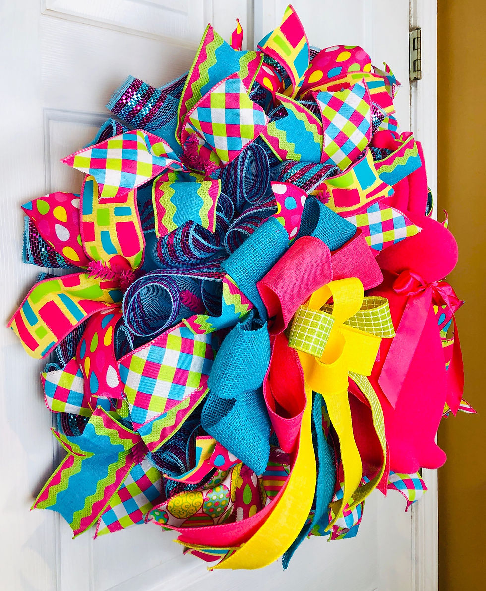 Thumbnail: Easter wreath with large flocked hot pink bunny