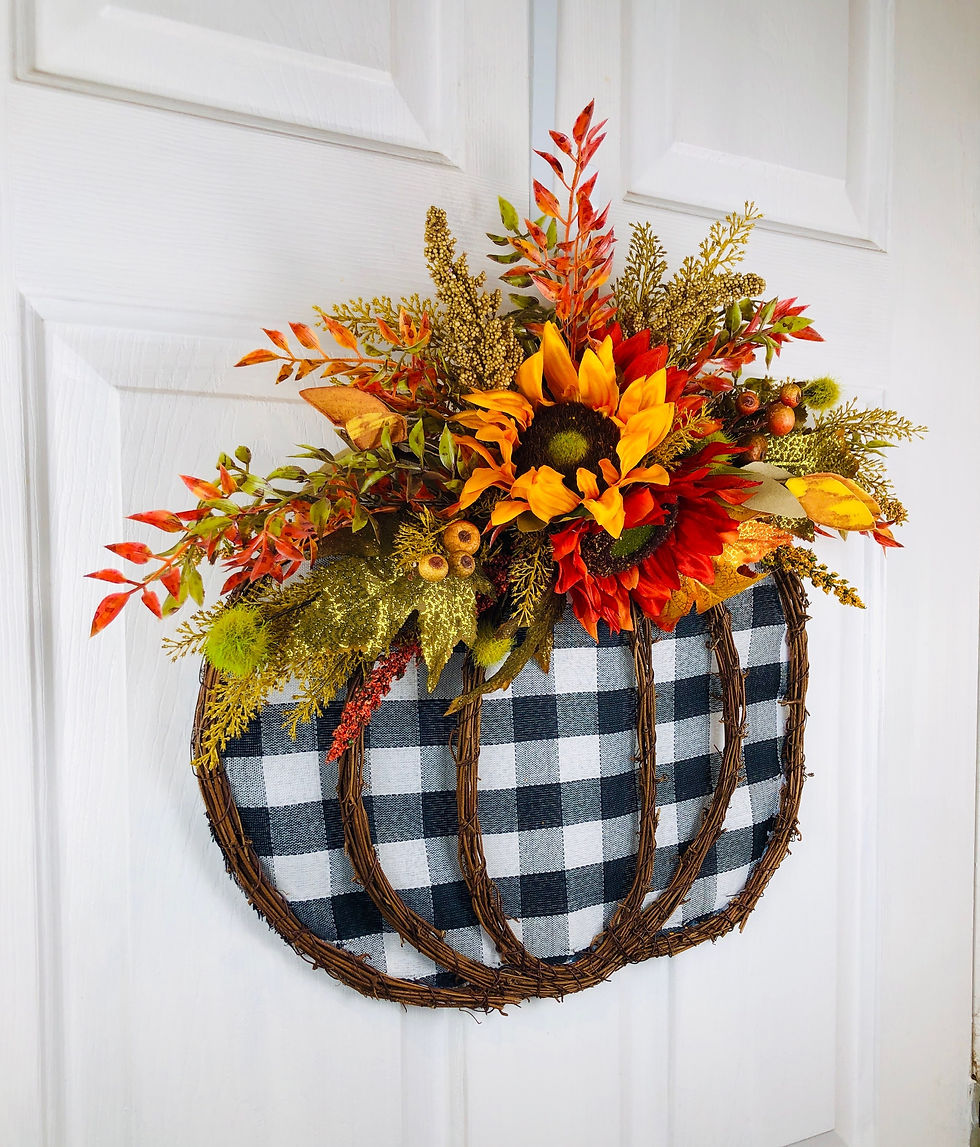Thumbnail: Buffalo check grapevine fall wreath, sunflower pumpkin wreath door hanger,farmho